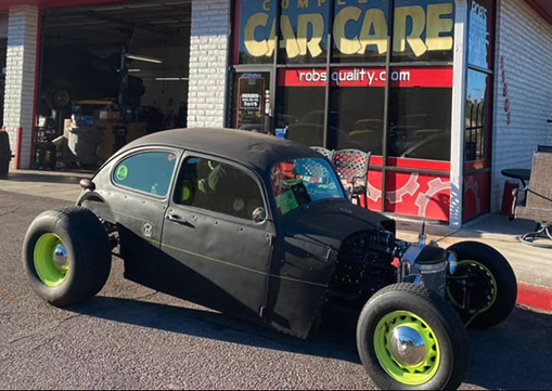 Custom black Volksrod hot rod built at Rob's